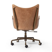 Load image into Gallery viewer, Vintage desk chair
cognac leather desk chair
leather desk chair
bronzed metal frame desk chair
industrial desk chair
desk chair
rustic office chair
metal and leather desk chair
luxury home office chair
mid-century modern desk chair
designer desk chair
warm leather desk chair
statement desk chair