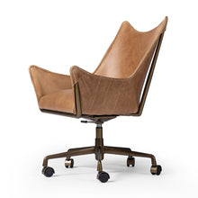 Load image into Gallery viewer, Vintage desk chair
cognac leather desk chair
leather desk chair
bronzed metal frame desk chair
industrial desk chair
desk chair
rustic office chair
metal and leather desk chair
luxury home office chair
mid-century modern desk chair
designer desk chair
warm leather desk chair
statement desk chair