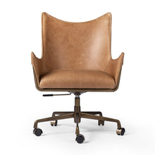 Load image into Gallery viewer, Vintage desk chair
cognac leather desk chair
leather desk chair
bronzed metal frame desk chair
industrial desk chair
desk chair
rustic office chair
metal and leather desk chair
luxury home office chair
mid-century modern desk chair
designer desk chair
warm leather desk chair
statement desk chair