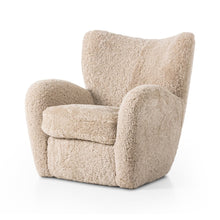 Load image into Gallery viewer, accent chair
fluffy chair
shearling
high quality
wing back chair
beige shearling
cozy chair
comfortable chairs
texture
living room furniture
four hands