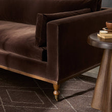 Load image into Gallery viewer, Mid Century Modern sofa
96 inch sofa
extra long sofa
cocoa velvet sofa
brown velvet sofa
velvet mid century sofa
sofa with caster feet
vintage style sofa
modern velvet couch
retro velvet couch
deep seat sofa
statement sofa
classic velvet couch
caster leg couch