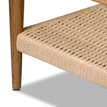 Load image into Gallery viewer, Brown oak coffee table
natural paper cord
tempered glass coffee table
coffee table with storage
display table
modern rustic coffee table
minimalist coffee table
wood and glass table
living room coffee table
multi-material coffee table
contemporary coffee table