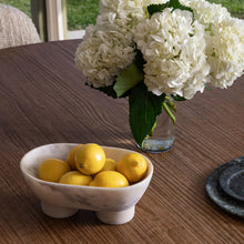 Load image into Gallery viewer, marble bowl
white marble décor
veined marble bowl
marble centerpiece
decorative marble bowl
marble footed bowl
pedestal bowl
modern marble accent
sculptural marble décor
tabletop centerpiece
console table décor
elegant marble bowl
timeless home accent
luxury marble décor
artisan marble piece