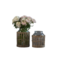 Load image into Gallery viewer, Lottie Wicker and Glass Canister
