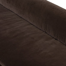 Load image into Gallery viewer, Mid Century Modern sofa
96 inch sofa
extra long sofa
cocoa velvet sofa
brown velvet sofa
velvet mid century sofa
sofa with caster feet
vintage style sofa
modern velvet couch
retro velvet couch
deep seat sofa
statement sofa
classic velvet couch
caster leg couch
