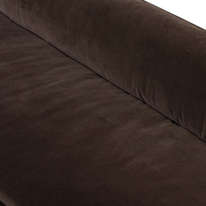 Mid Century Modern sofa
96 inch sofa
extra long sofa
cocoa velvet sofa
brown velvet sofa
velvet mid century sofa
sofa with caster feet
vintage style sofa
modern velvet couch
retro velvet couch
deep seat sofa
statement sofa
classic velvet couch
caster leg couch