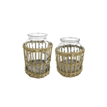 Load image into Gallery viewer, Lottie Wicker and Glass Canister
