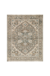 hand knotted wool rug
Serapi rug design
transitional style rug
bold center medallion rug
intricate border detail rug
vibrant rug hues
neutral gray brown cream rug
heirloom quality rug
artisan craftsmanship rug
timeless home decor