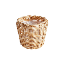 Load image into Gallery viewer, woven planter
lined planter
indoor pot
woven decor
rattan planter
rattan pot
indoor planter pot
light rattan
farmhouse decor
woven
rattan
planter
pot
