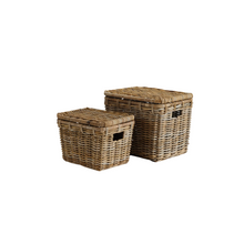 Load image into Gallery viewer, rattan baskets
rattan basket set
basket set
stackable boxes
woven basket
woven boxes
lidded basket
basket with lid
woven decor
decorative storage
